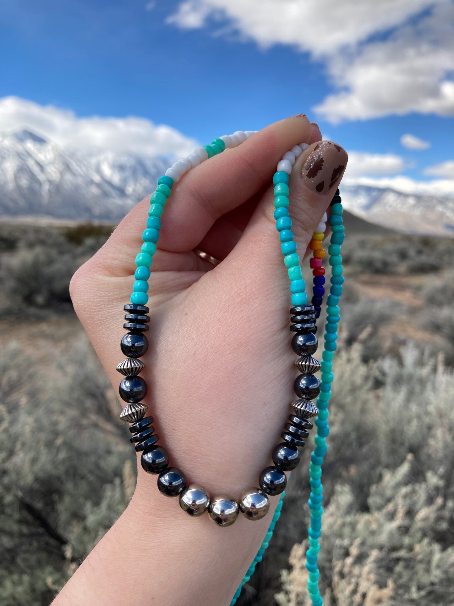 Seed Bead with Magnetic Hematite 2 in one Necklace