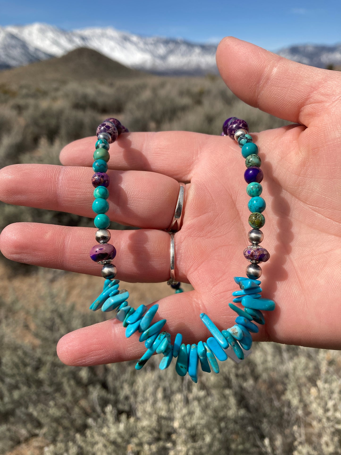 Purple Imperial Jasper and Turquoise Chip Necklace