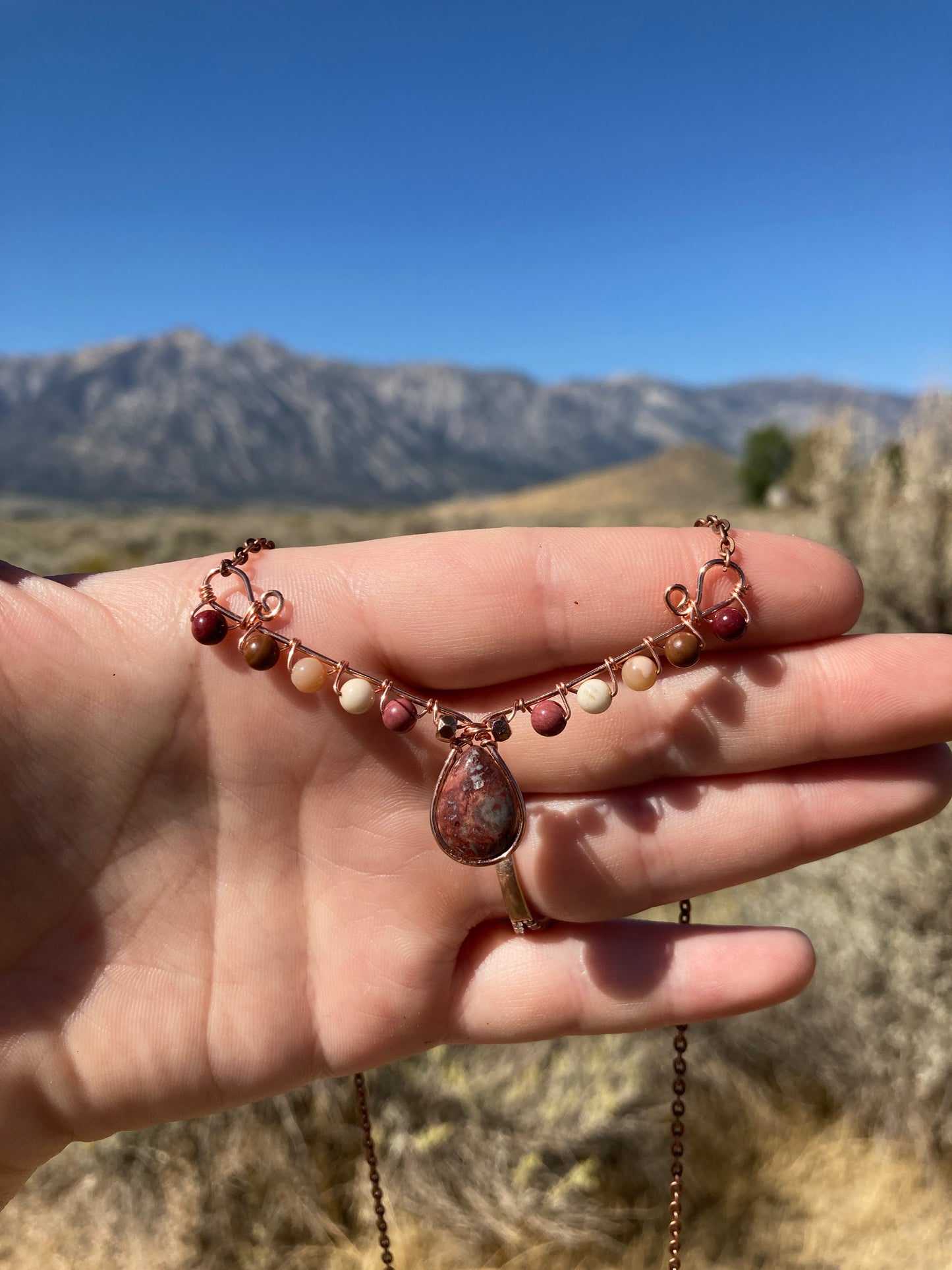 Copper and Assorted Stone Wire Wrapped Necklaces