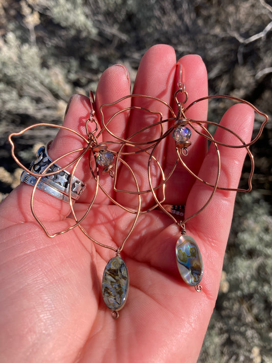 Copper Lotus Earrings with Abalone