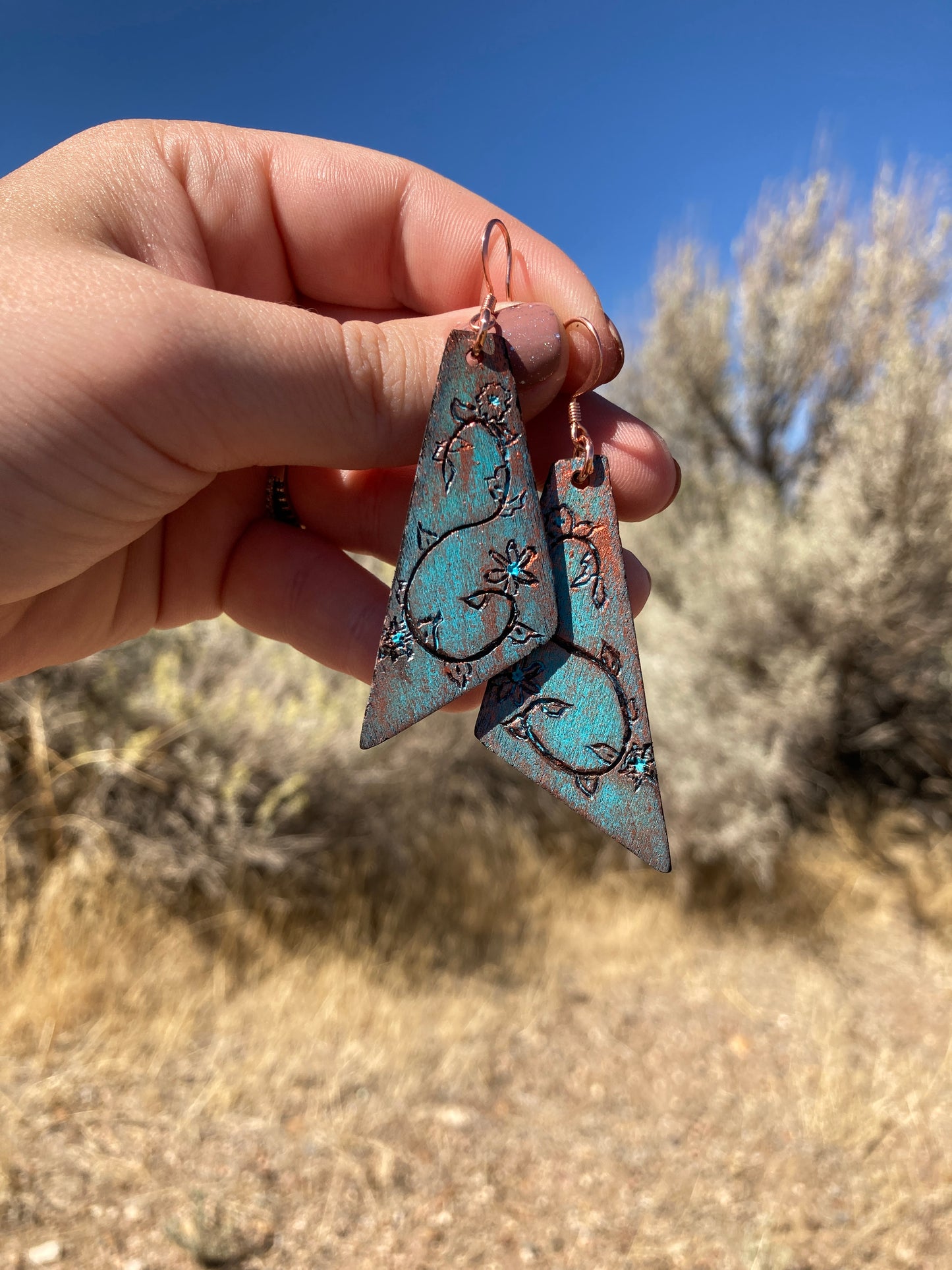 Wood Burned and Copper Painted Earrings