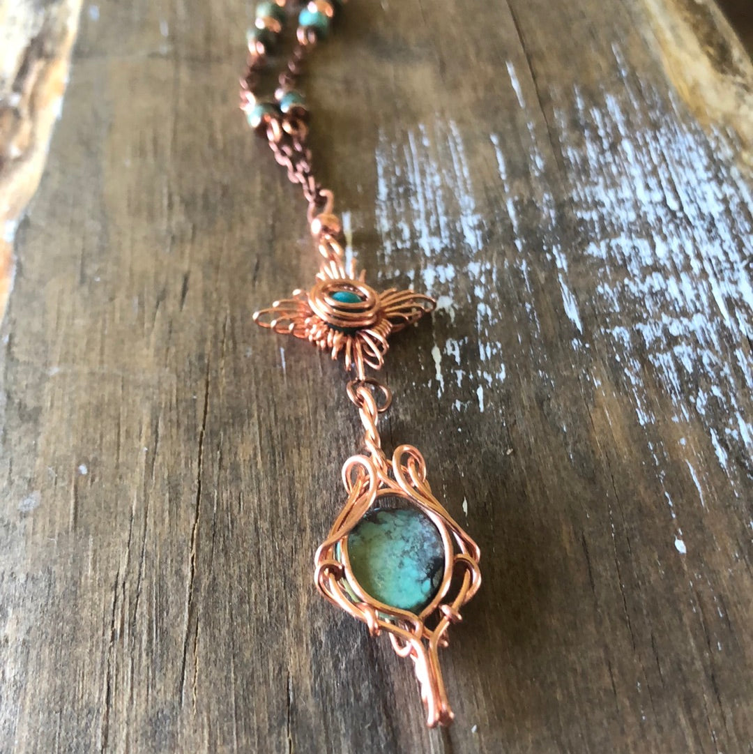 Copper and Turquoise Wrapped Lariat