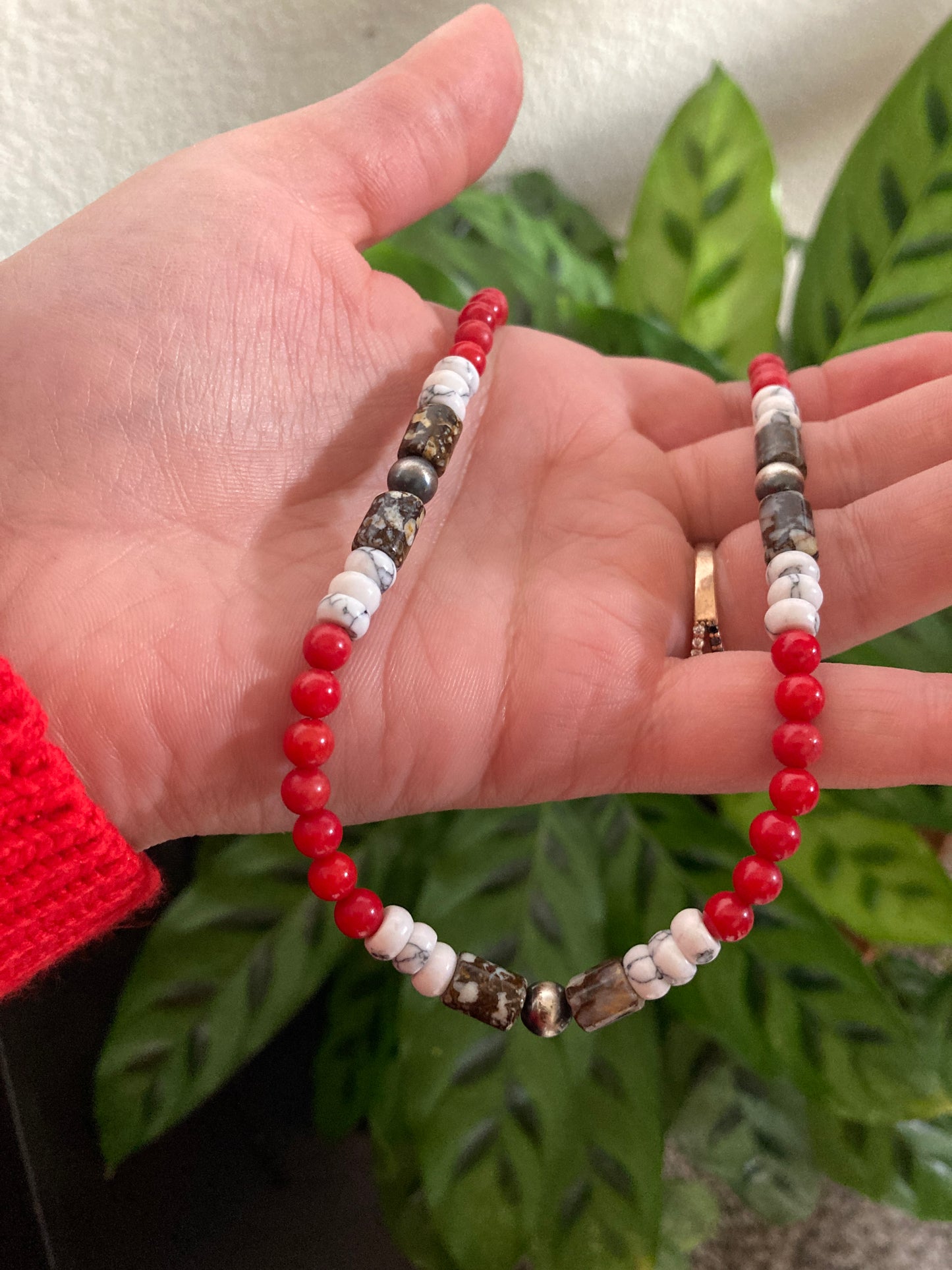 Red Coral Blocked Necklace