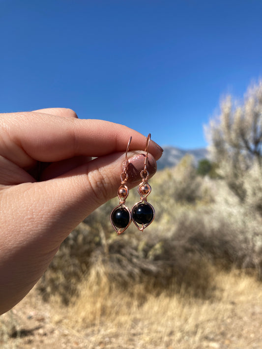 Copper and Black Onxy Wrapped Earrings