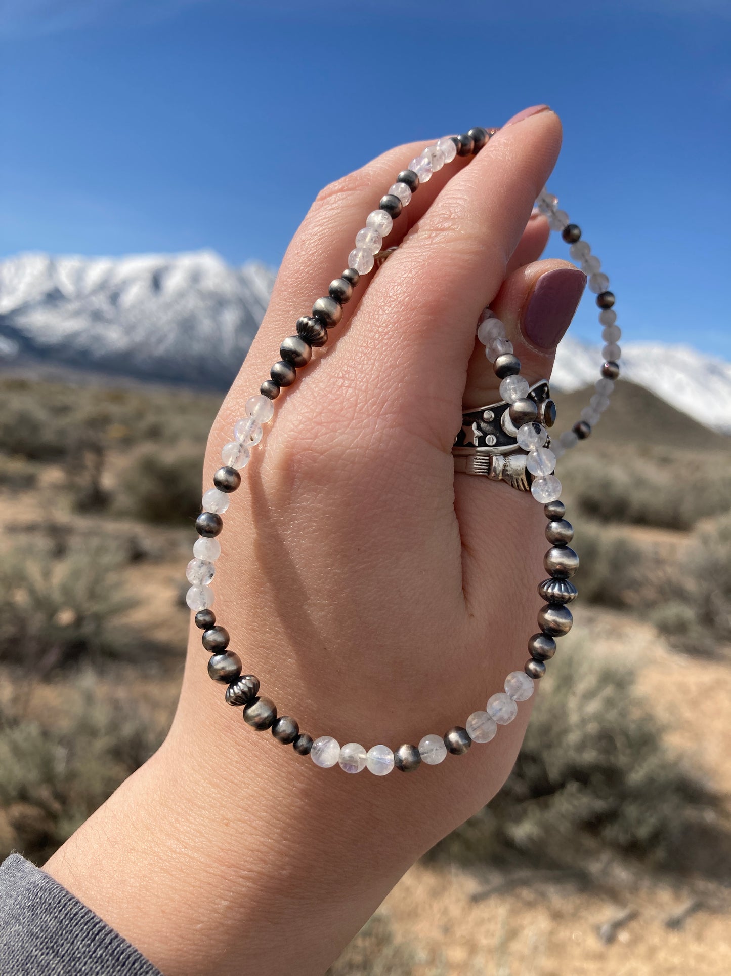 Moonstone and Corrugated Navajo Pearl Necklace