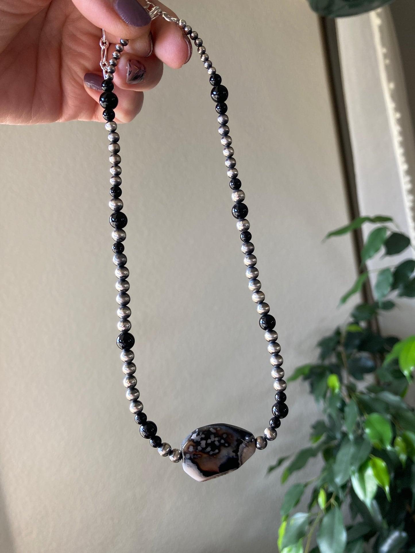 Black Onyx and Black Fire Agate Choker