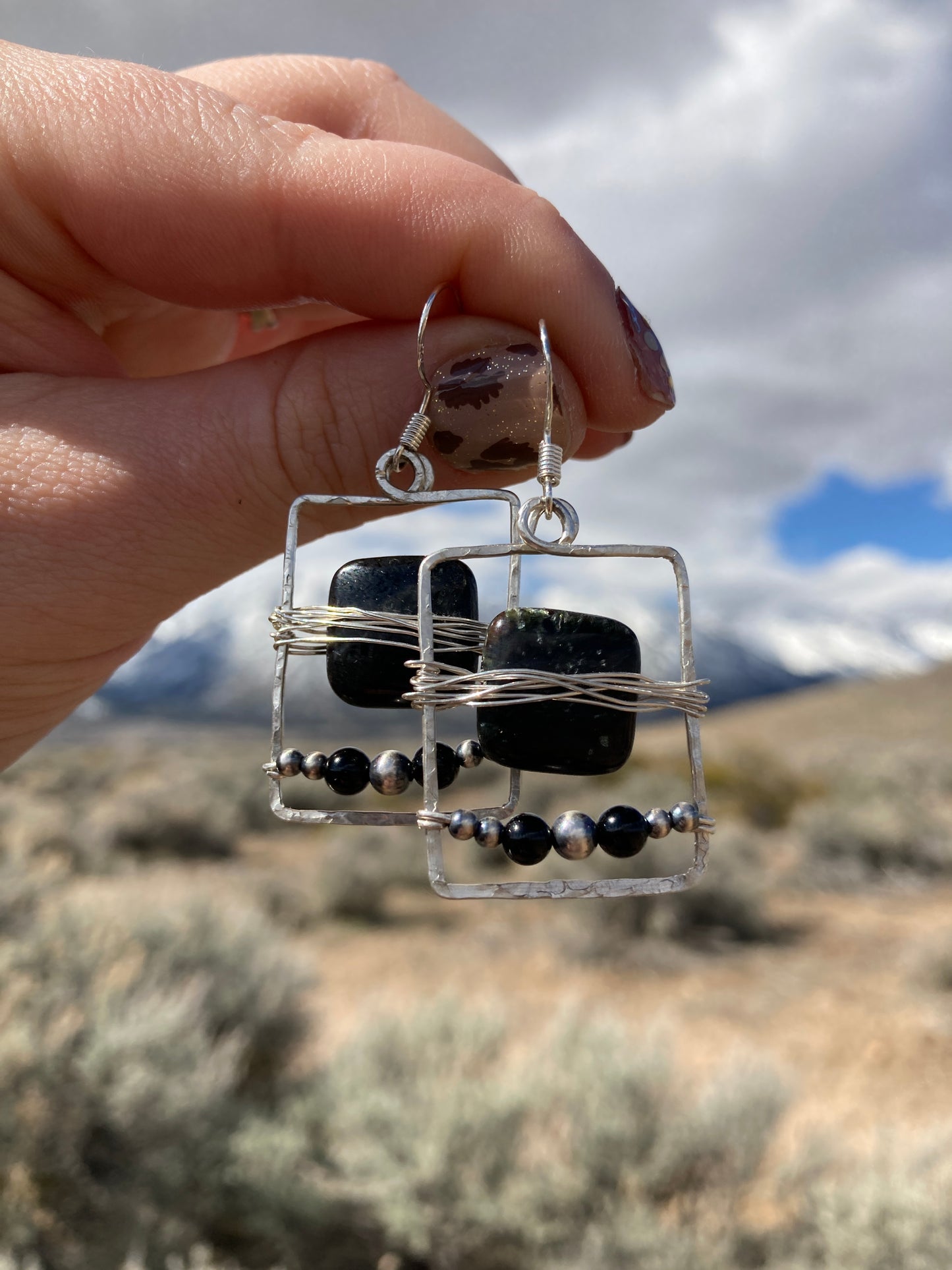 Astrophyllite and Black Onyx Geometric Earrings