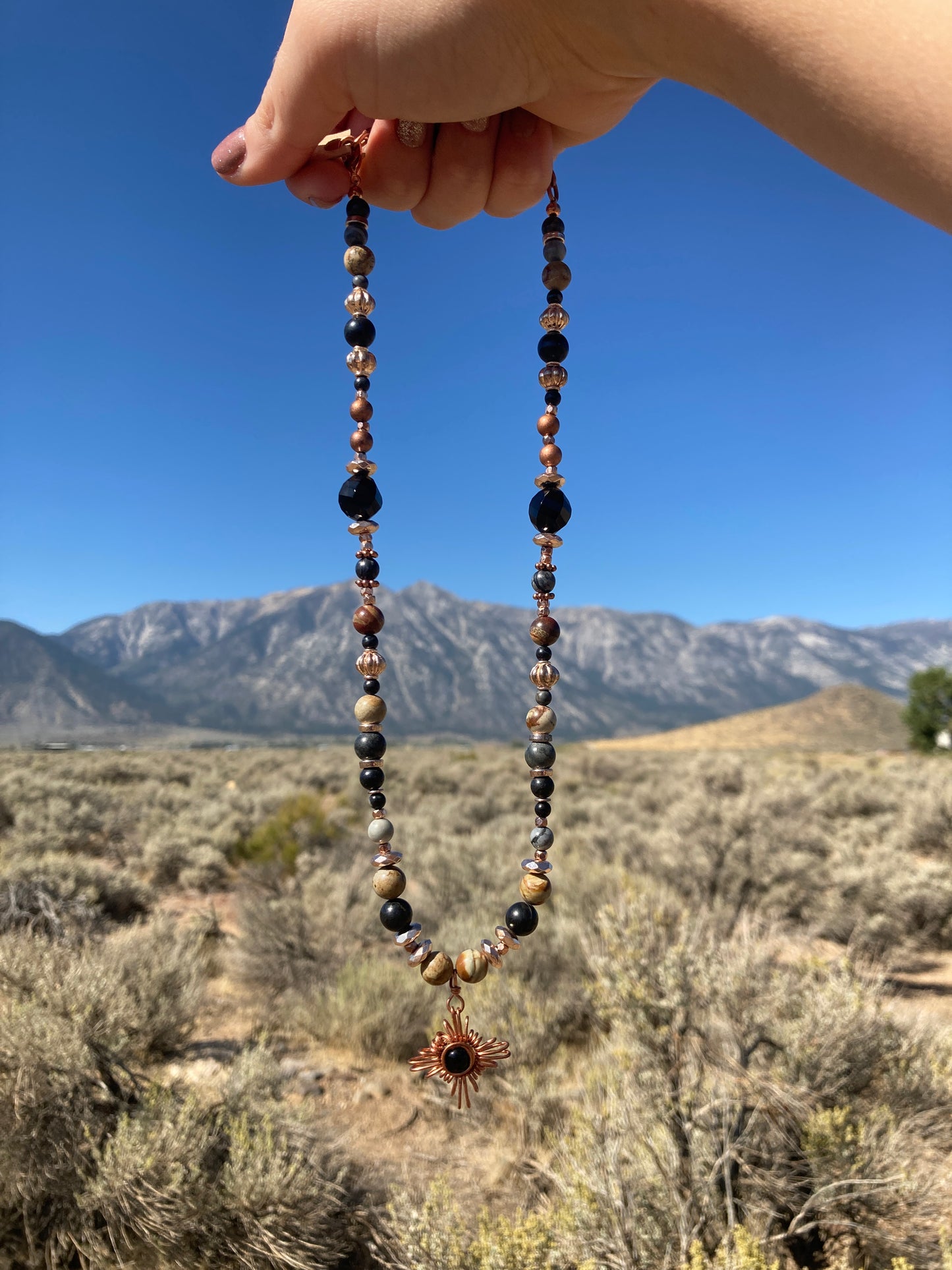 Copper and Black Zia Star Necklace