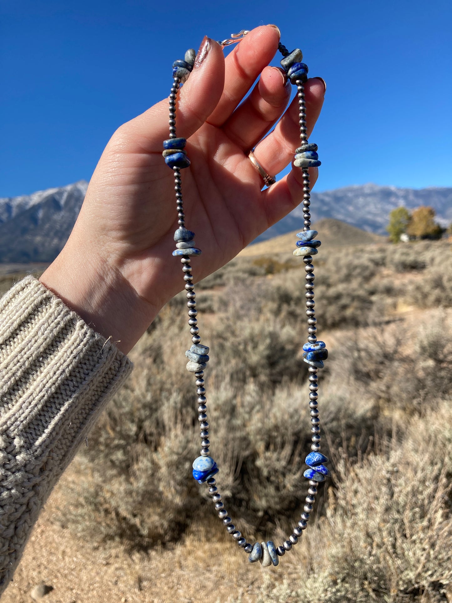 Denim Lapis Chip and Navajo Pearl Necklace