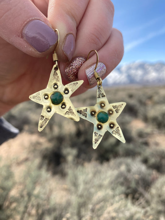 Brass Star Stamped with Turquoise
