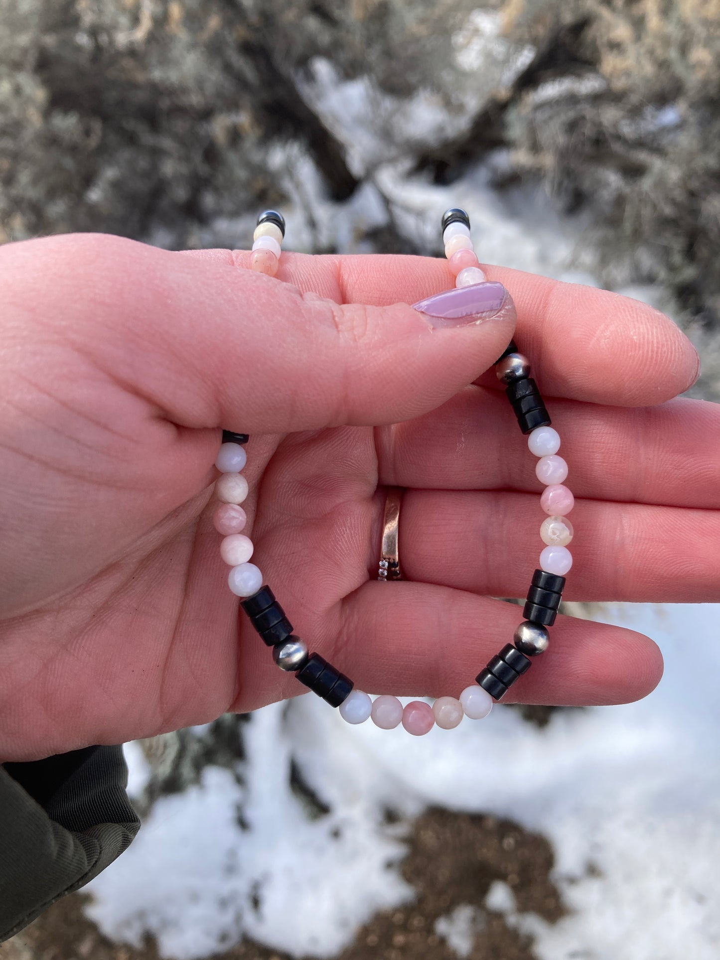 Pink Opal and Black Onyx Color Block Necklace