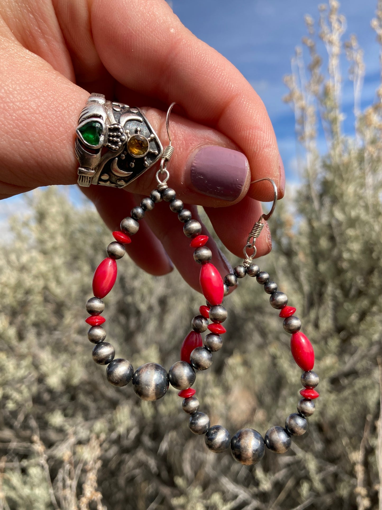 Red Teardrop Navajo Earrings