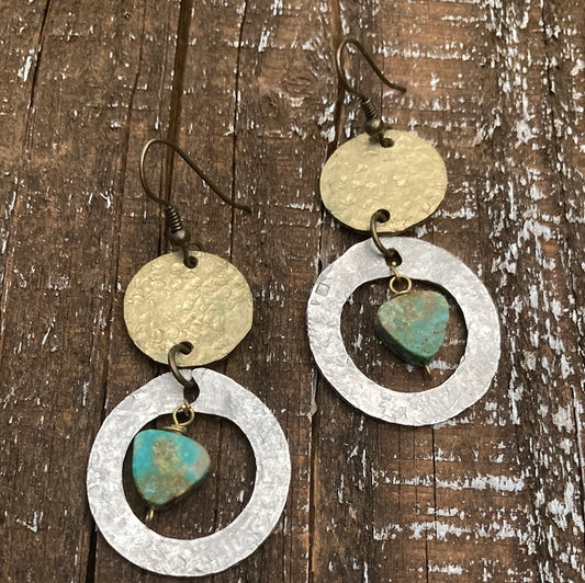 Brass Peso Turquoise Earrings