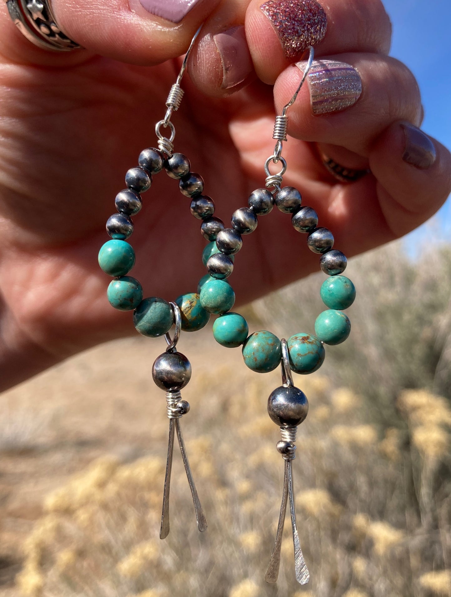 Green Turquoise Pearly Point Earrings