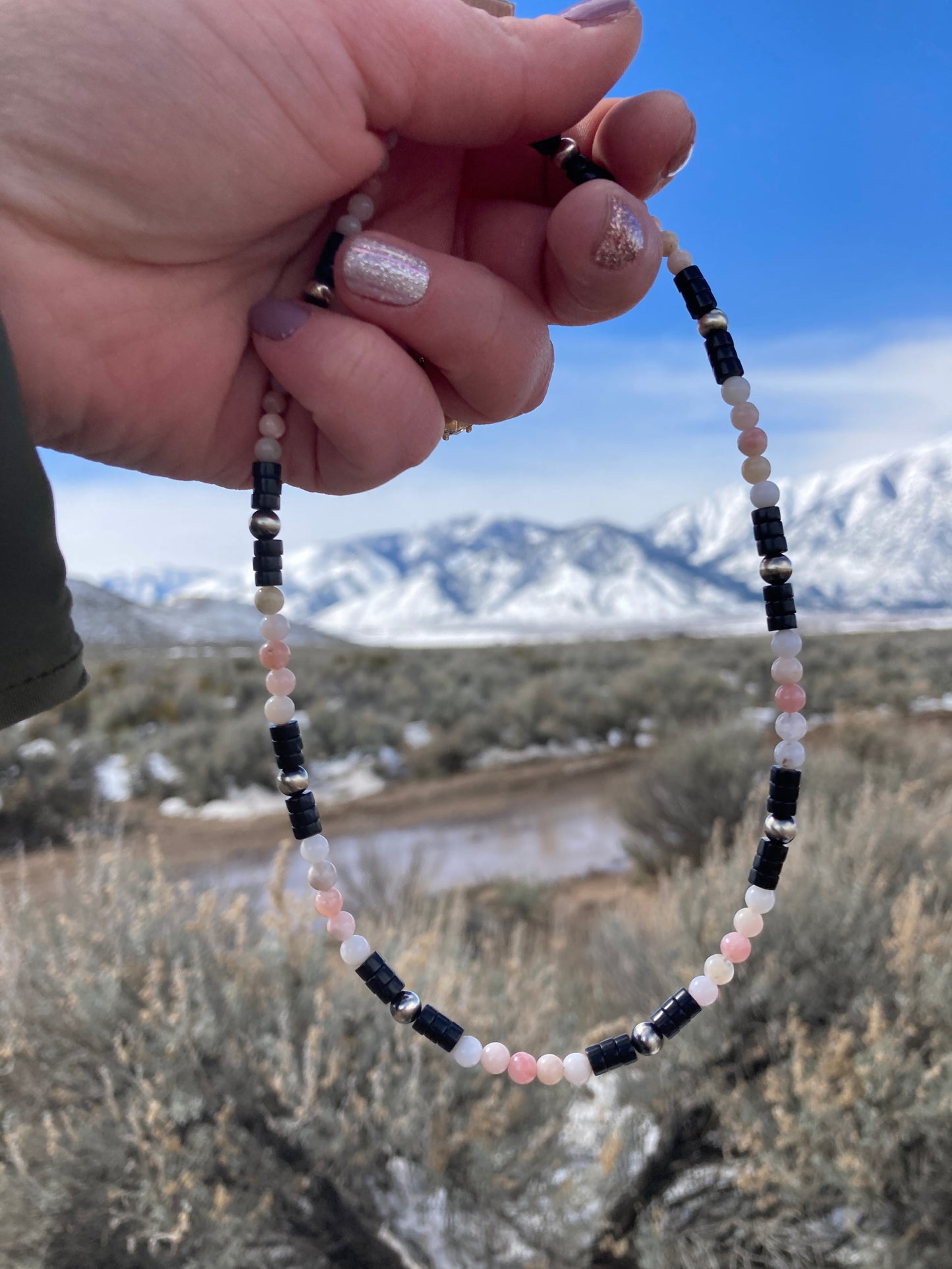 Pink Opal and Black Onyx Color Block Necklace