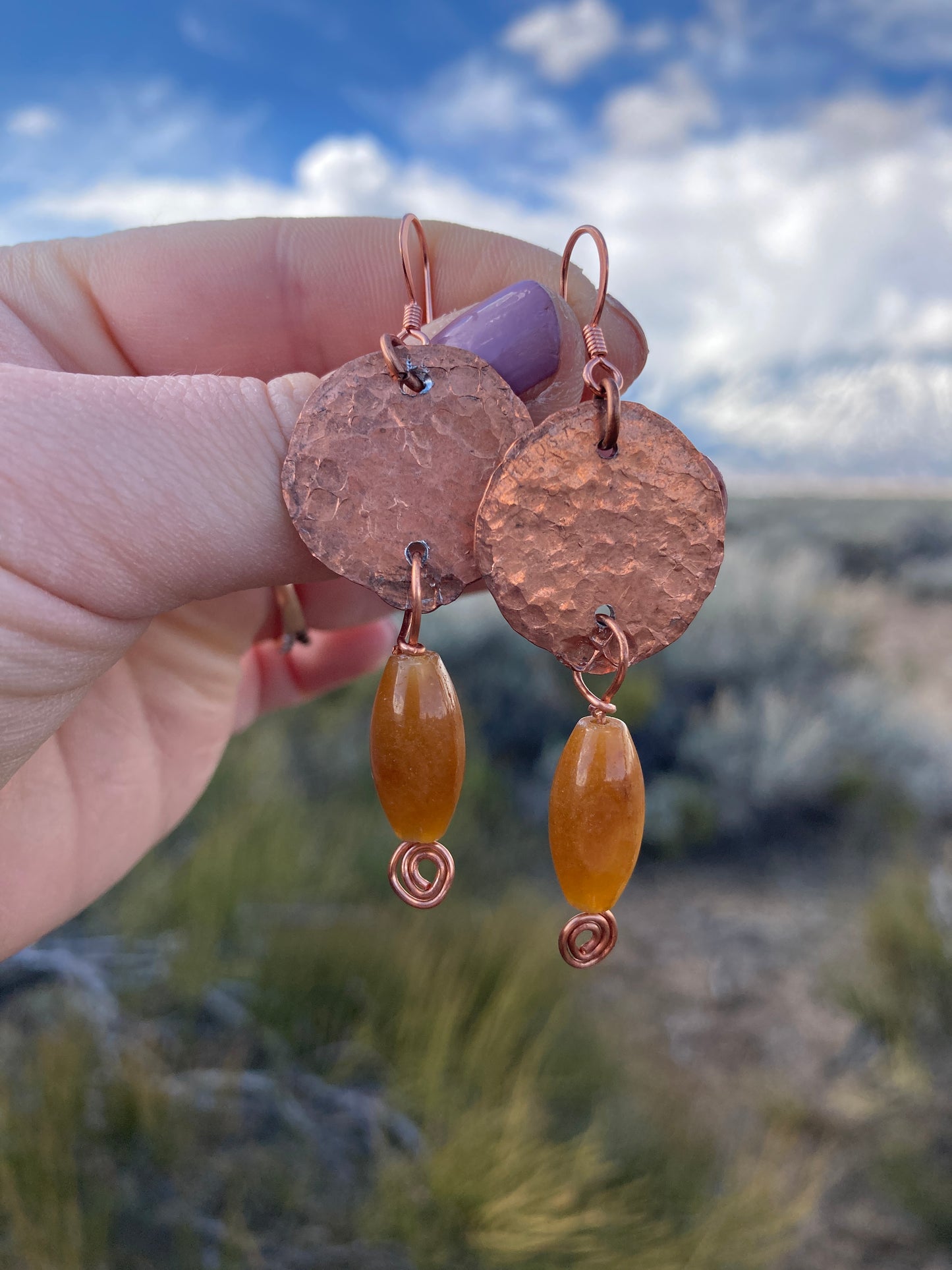 Copper Penny Textured Drop Earrings