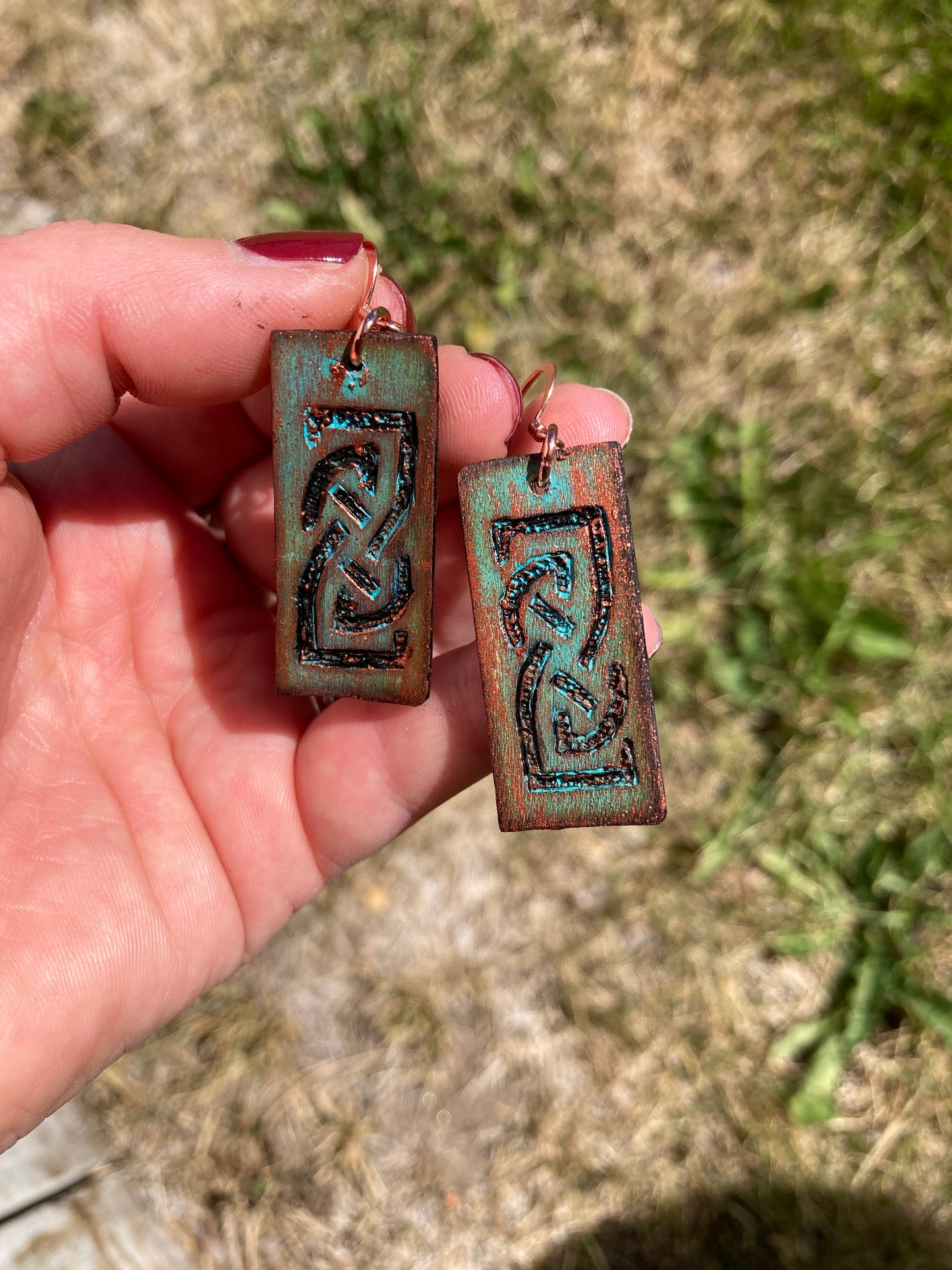 Wood Burned and Copper Painted Earrings