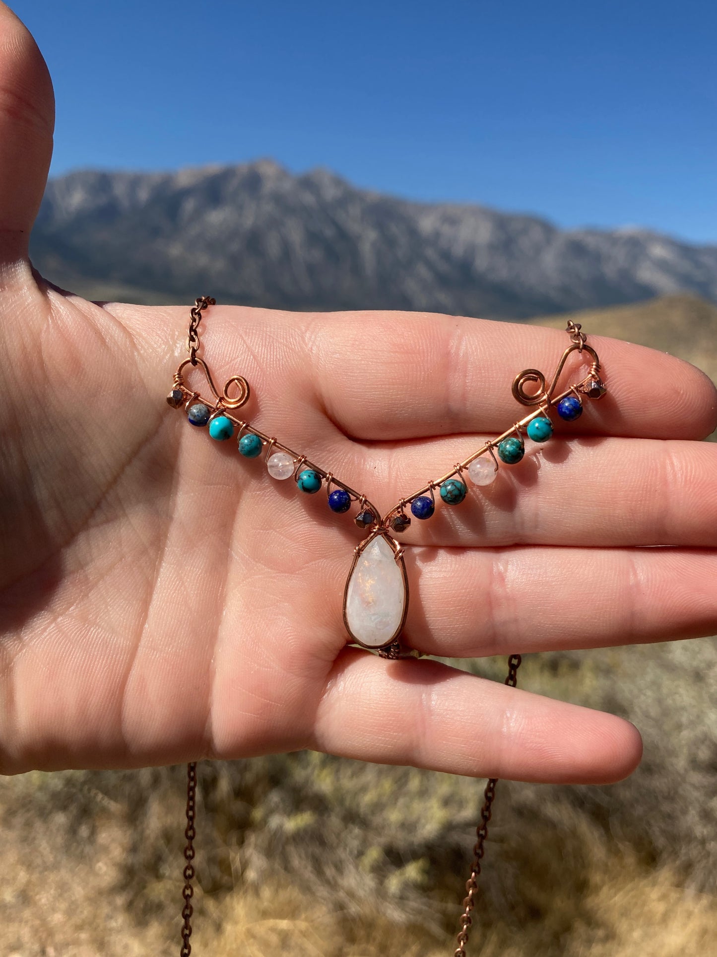 Copper and Assorted Stone Wire Wrapped Necklaces