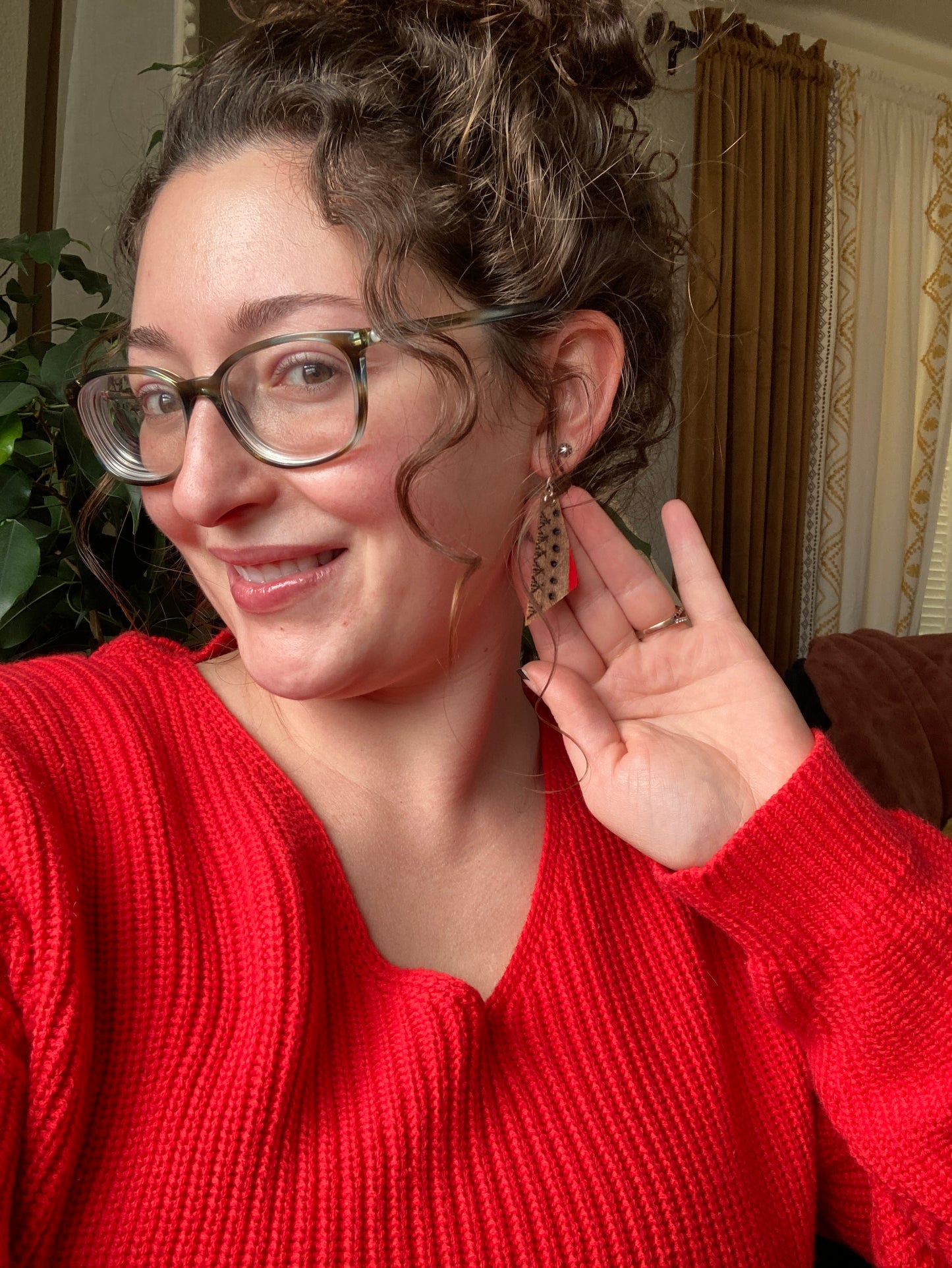 Wood-Burned and Painted Geometric Earrings