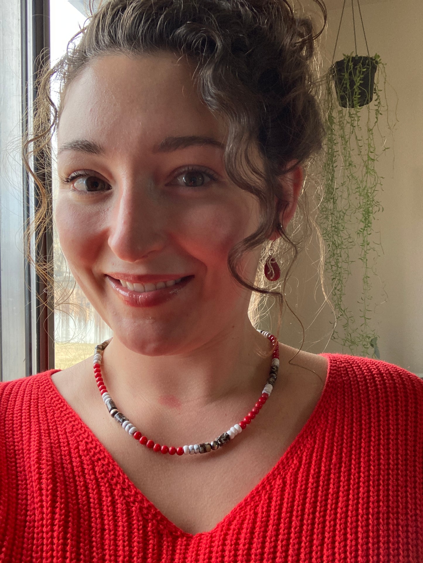 Red Coral Blocked Necklace