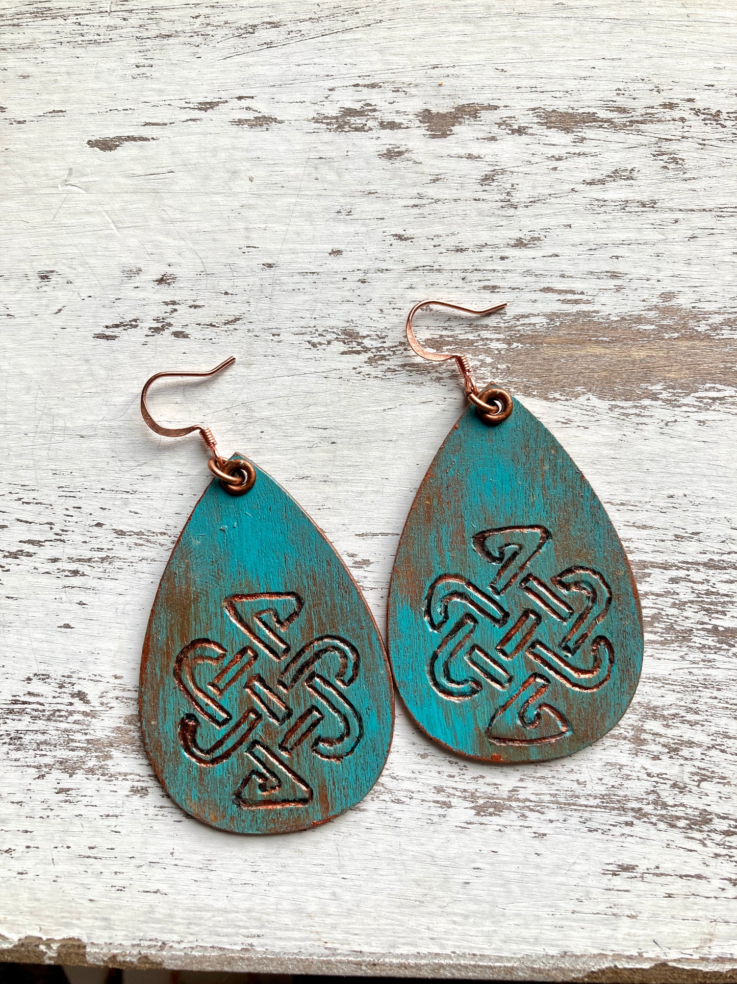 Wood Burned and Copper Painted Earrings