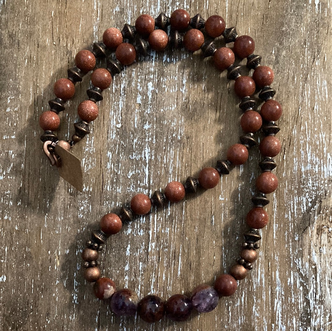 Copper and Super 7 paired with Goldstone Necklace 💜