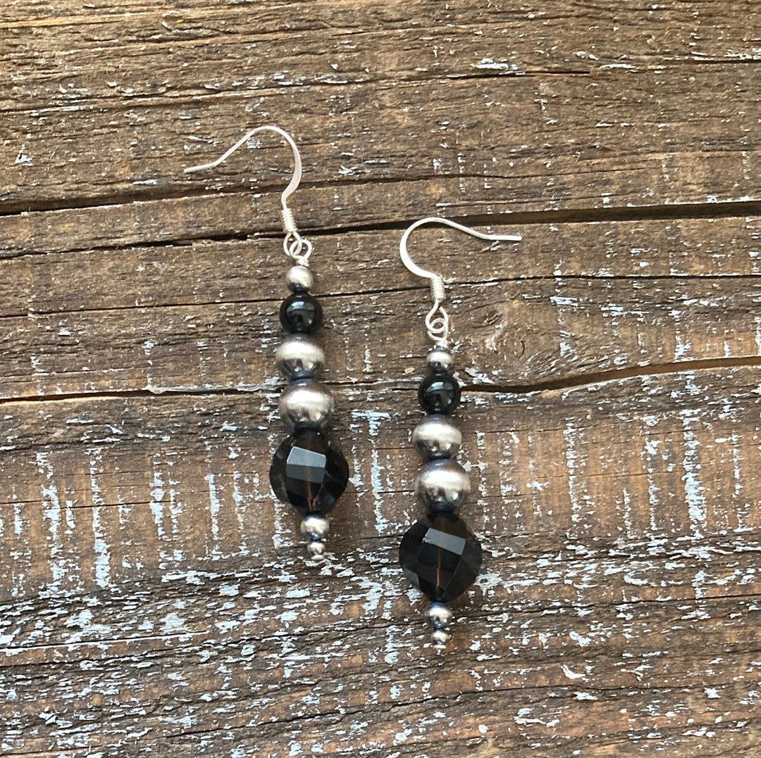 Black Onyx/Smokey Quartz Gradient Drop Earrings