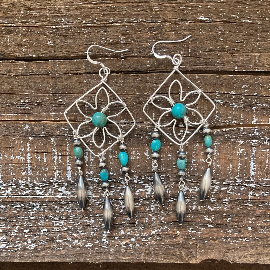 Turquoise Flower Chandelier Earrings