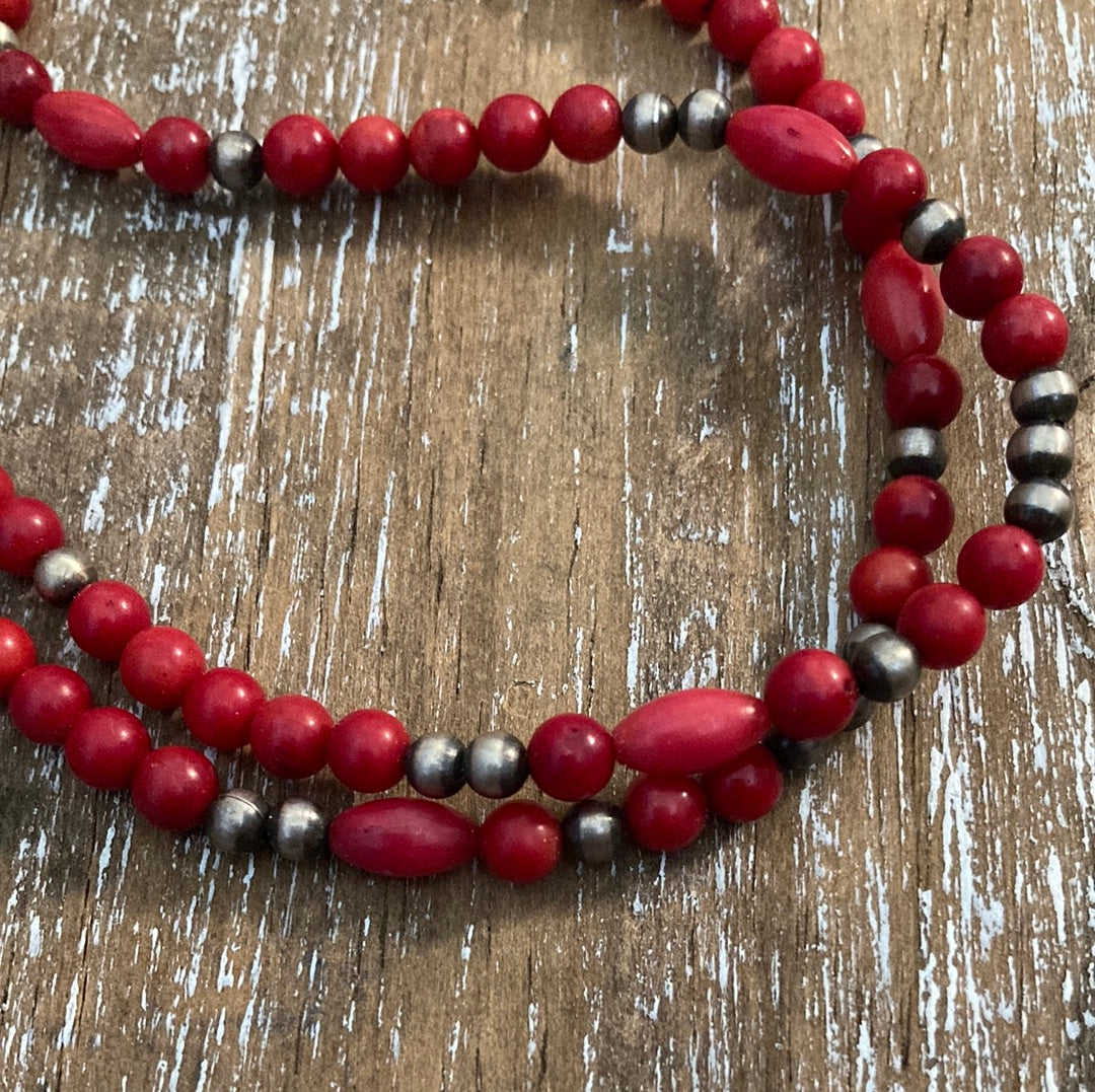 Red Coral Zia Pendant Navajo Pearl Necklace