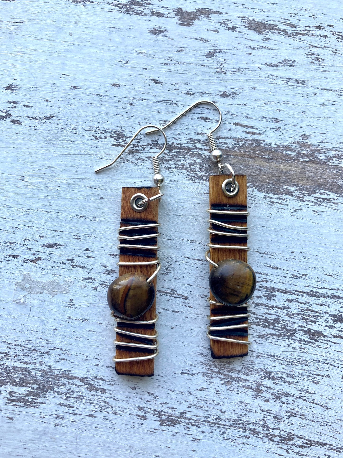 Abalone Wood Burned + Wrapped Earring