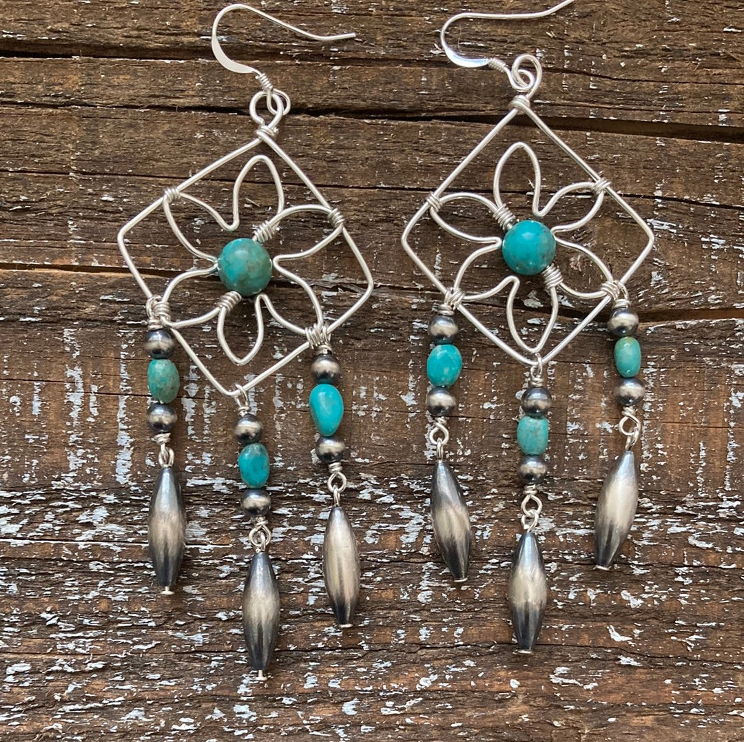 Turquoise Flower Chandelier Earrings