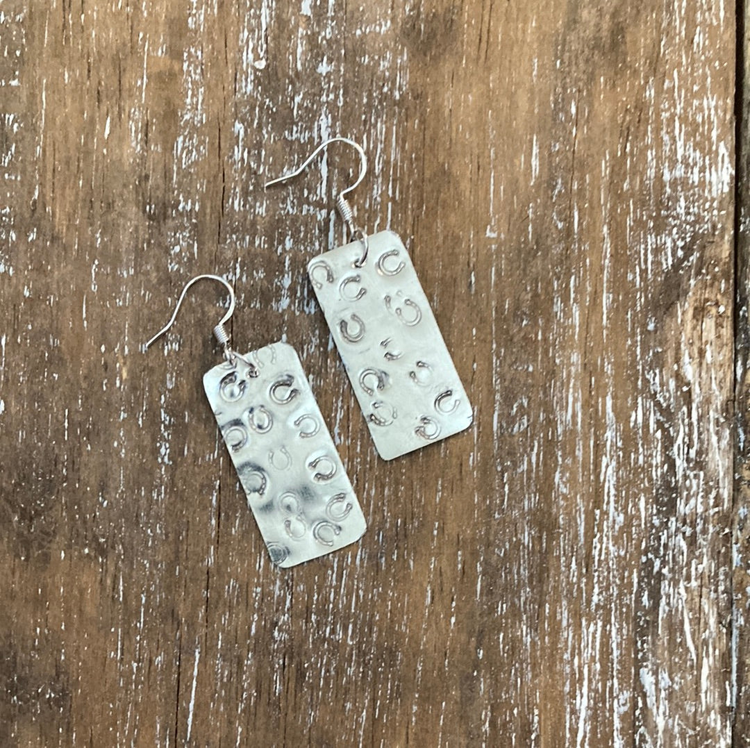 Silver Horseshoe Stamped Earrings