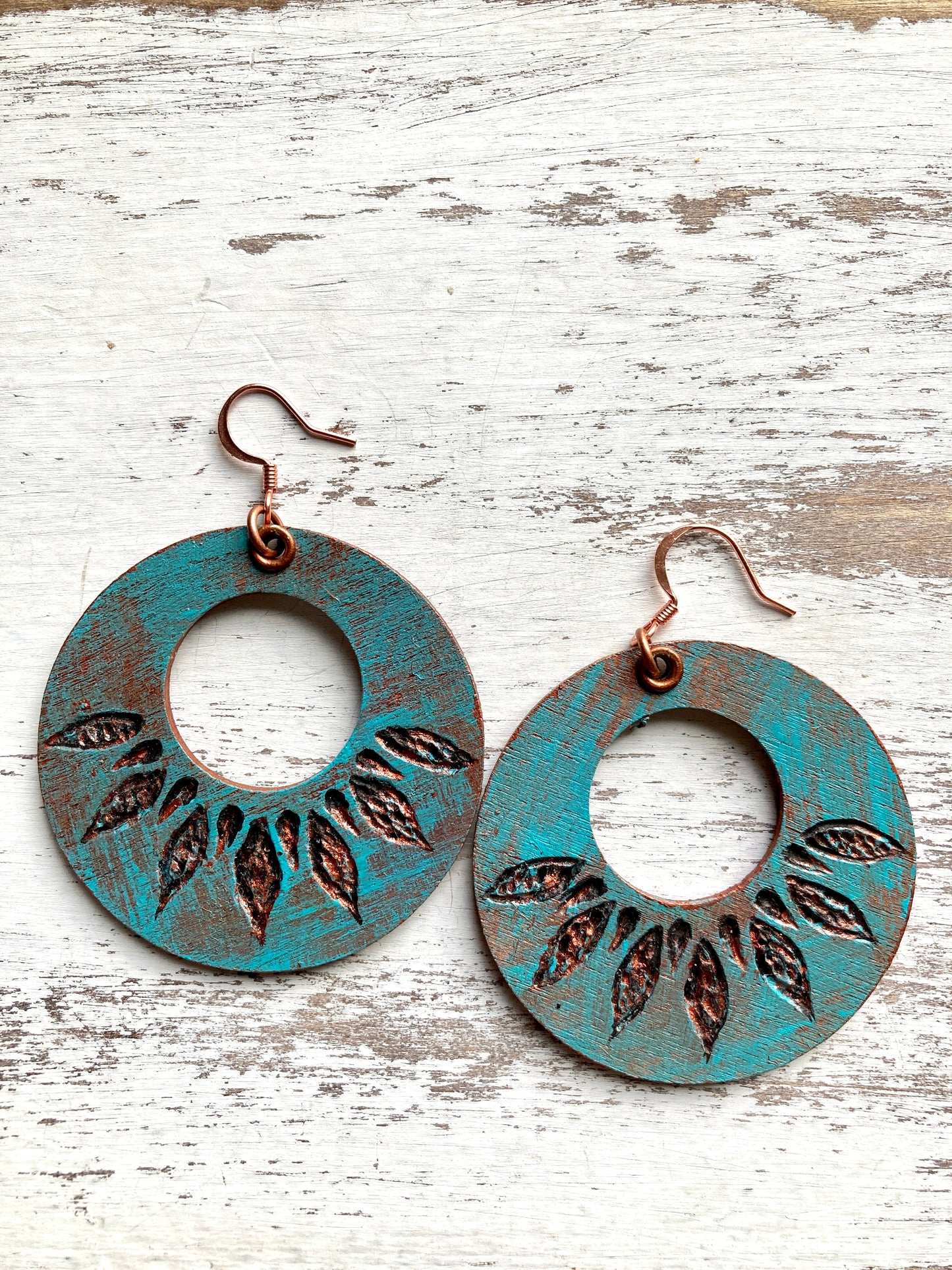 Wood Burned and Copper Painted Earrings