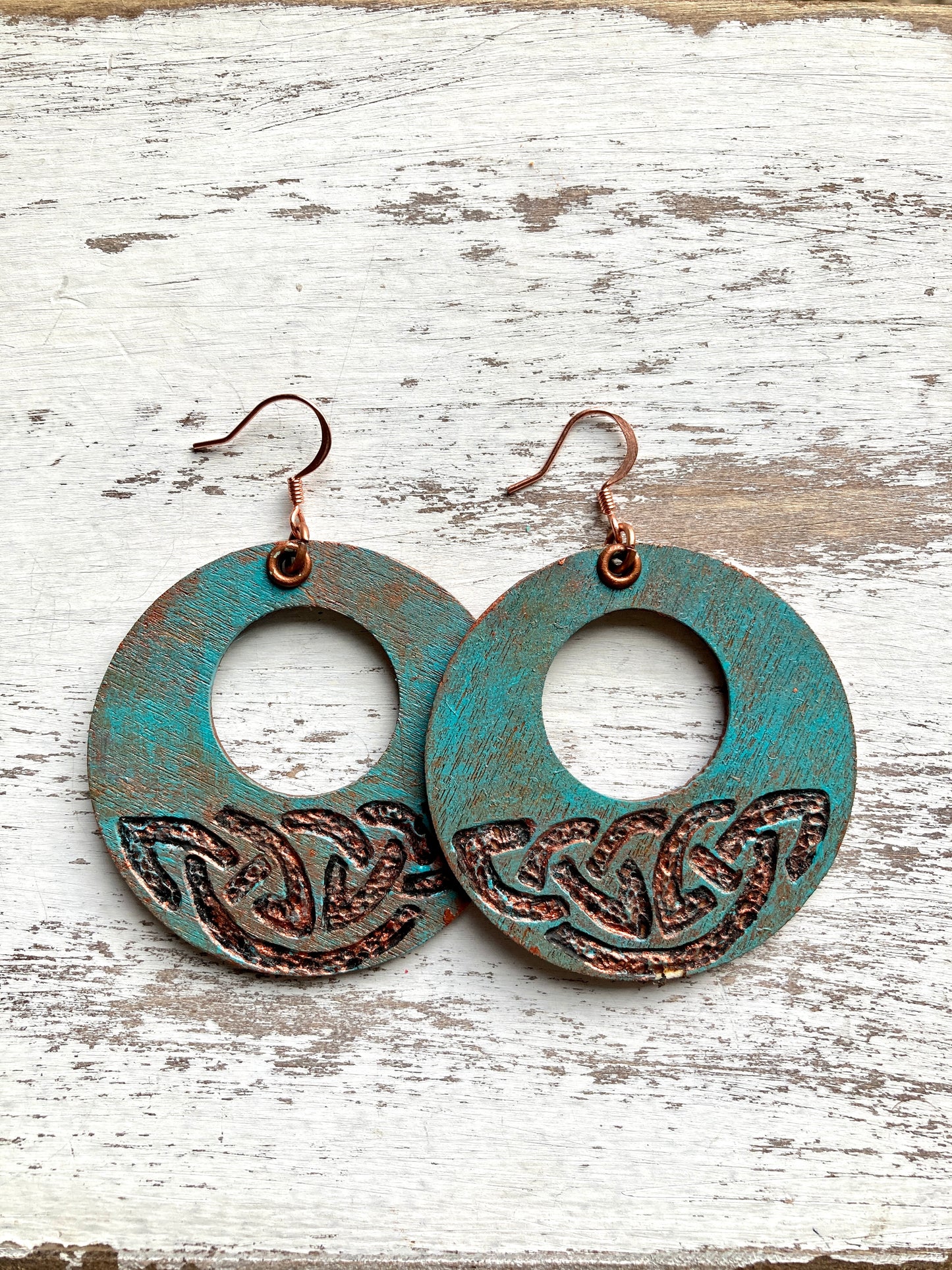 Wood Burned and Copper Painted Earrings