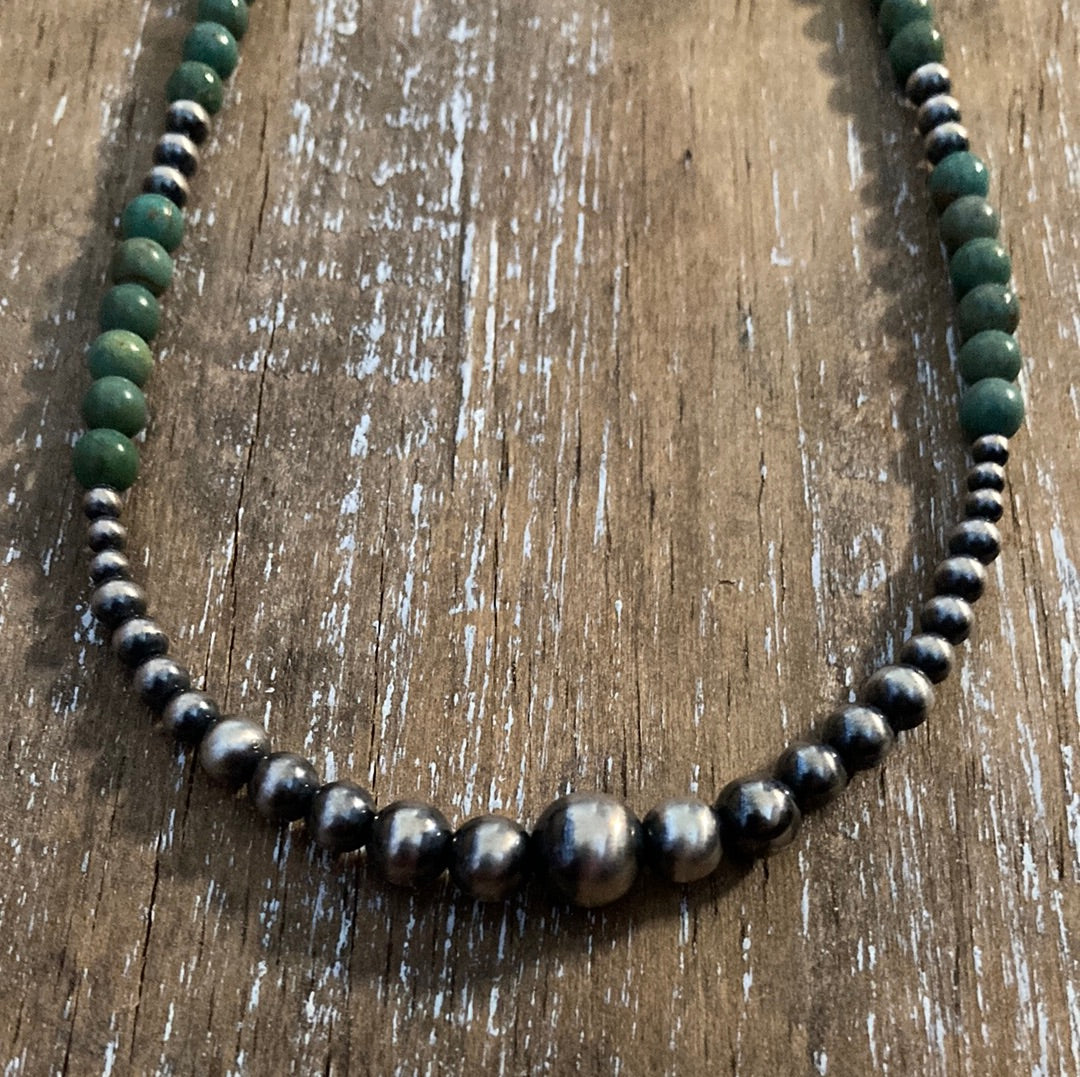 Green Turquoise and Navajo Pearl Gradient Necklace