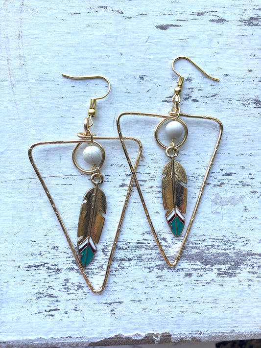 Gold Feather Tribal Statement Earrings
