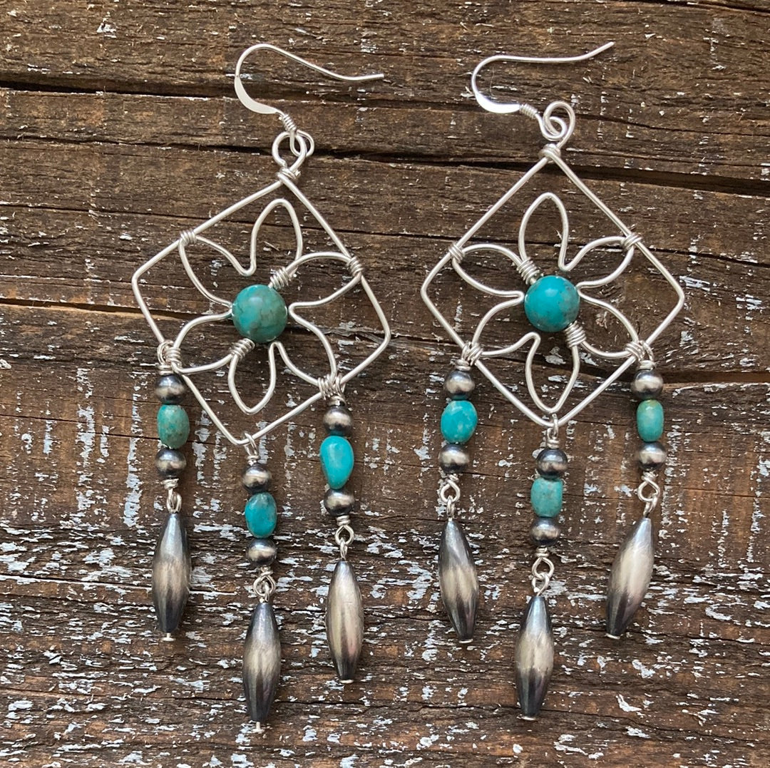 Turquoise Flower Chandelier Earrings