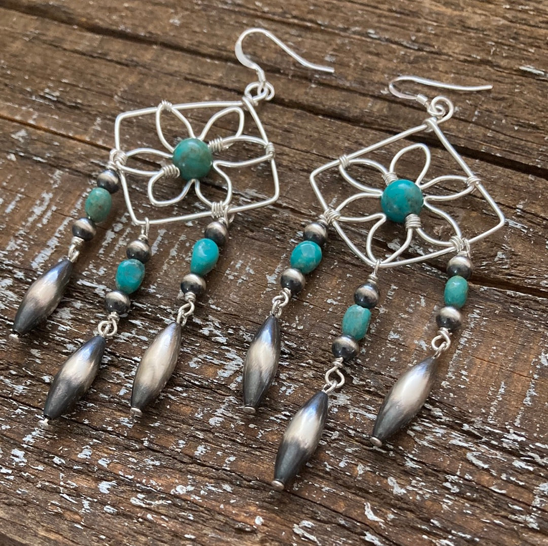 Turquoise Flower Chandelier Earrings