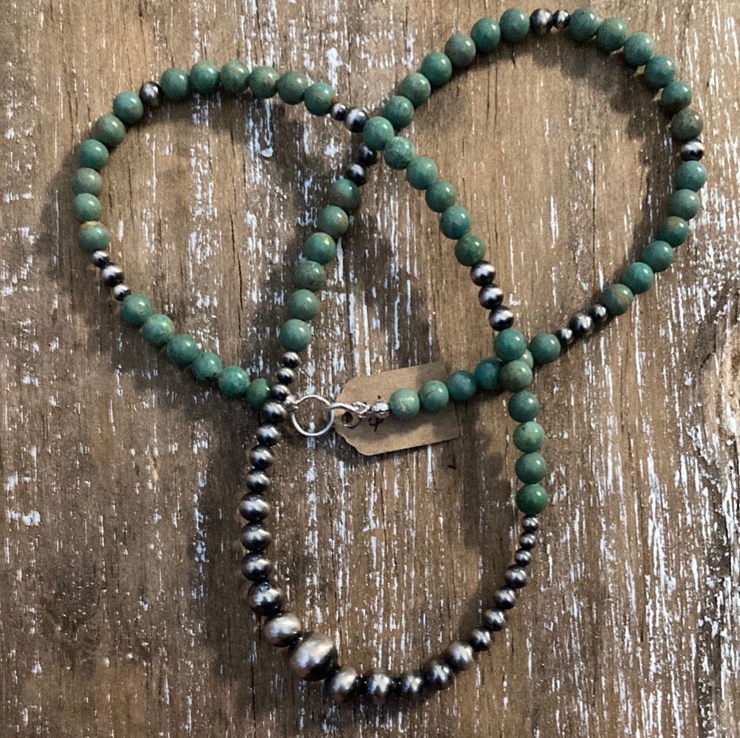 Green Turquoise and Navajo Pearl Gradient Necklace