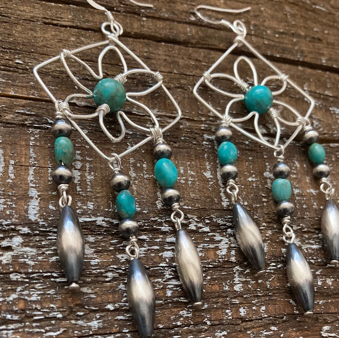 Turquoise Flower Chandelier Earrings