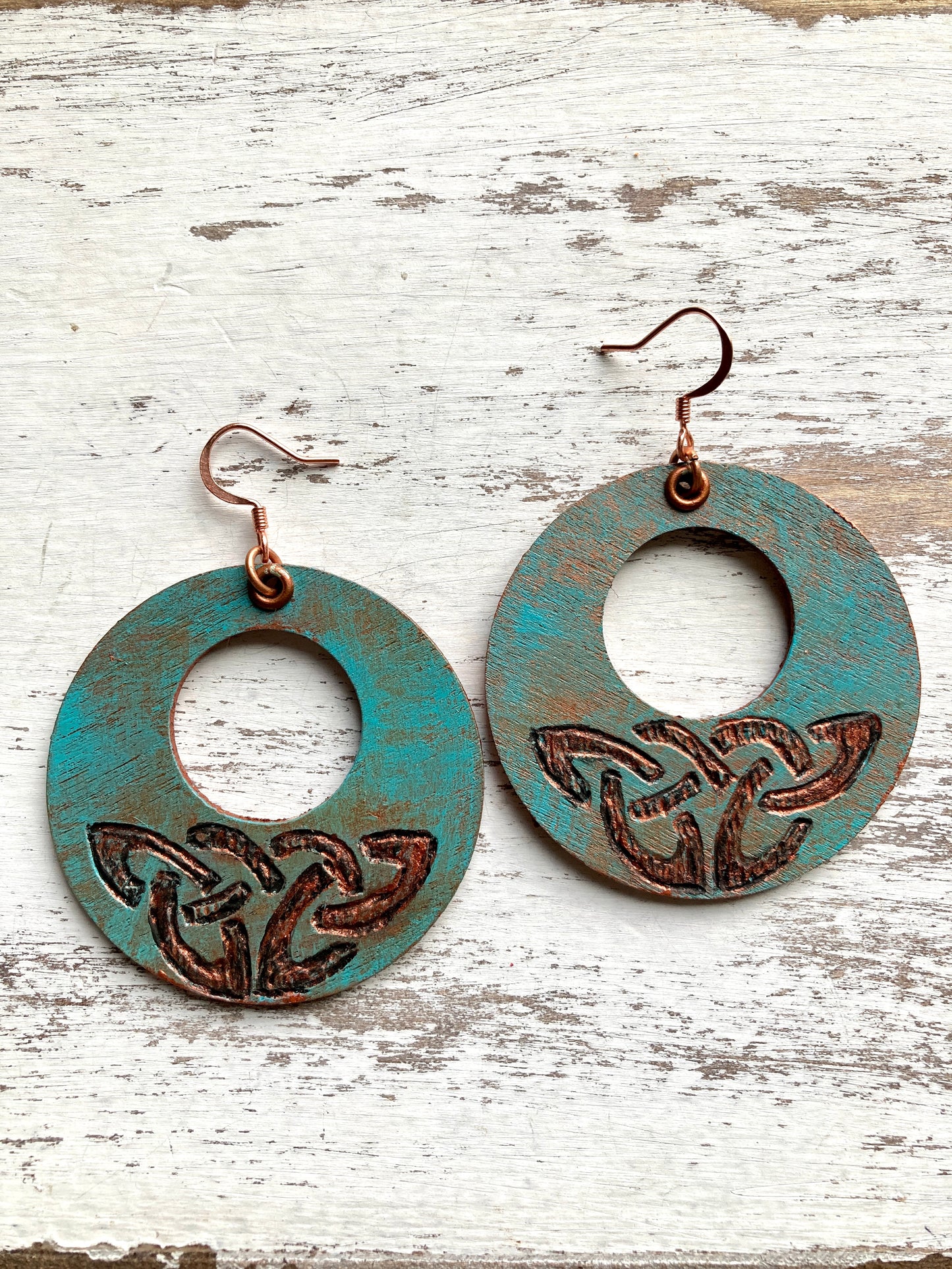 Wood Burned and Copper Painted Earrings