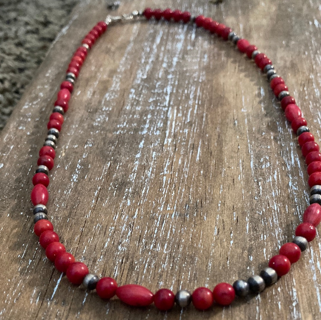 Red Coral Zia Pendant Navajo Pearl Necklace