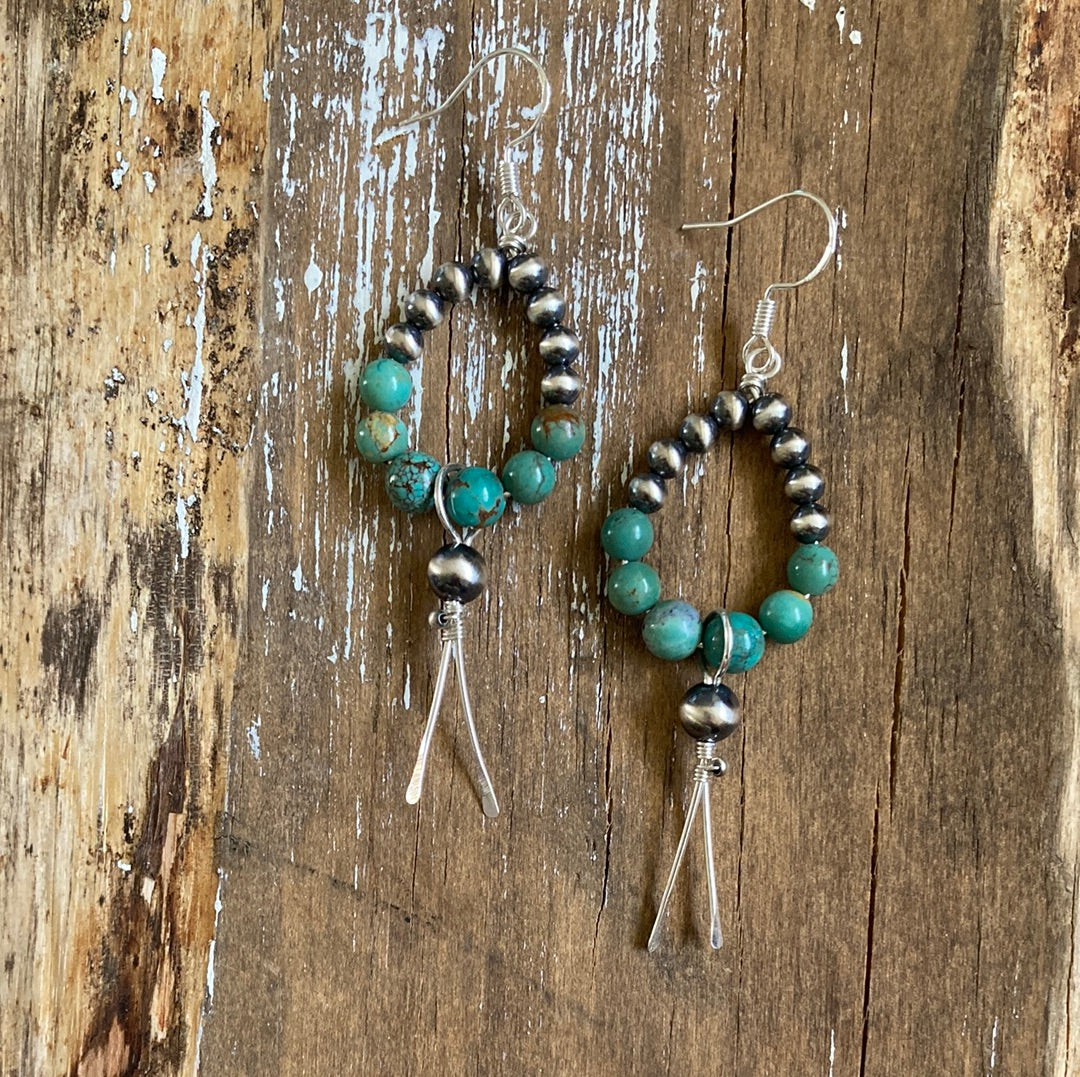 Green Turquoise Pearly Point Earrings