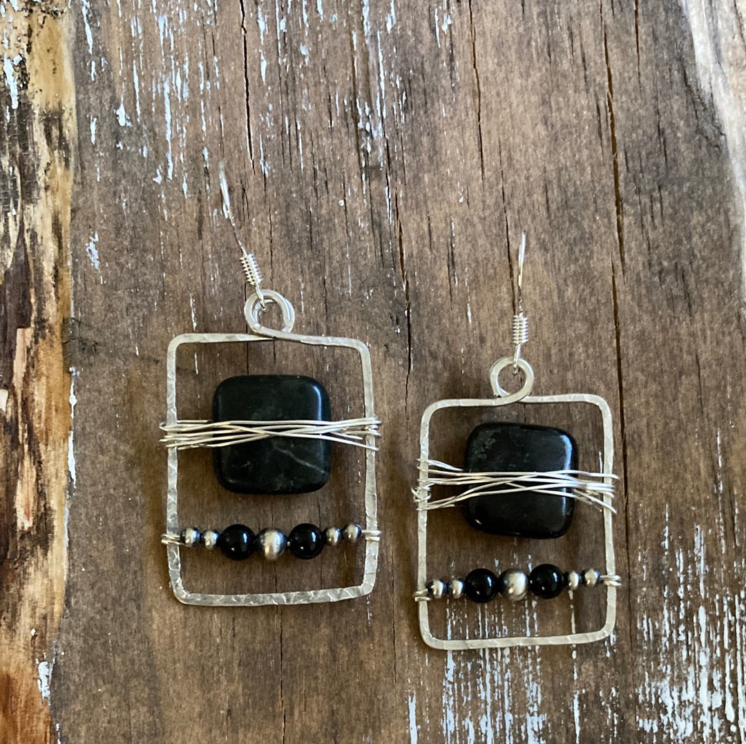 Astrophyllite and Black Onyx Geometric Earrings