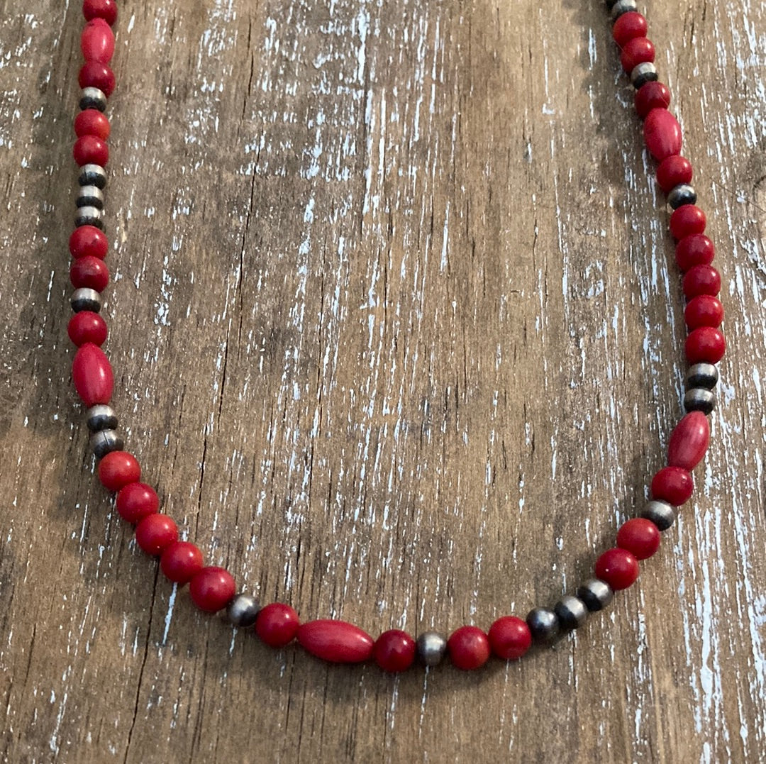 Red Coral Zia Pendant Navajo Pearl Necklace