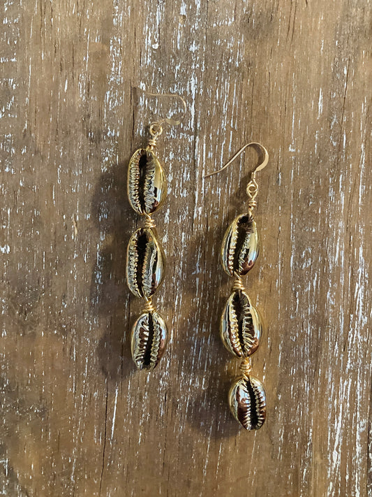 Gold Cowry Drop Earrings