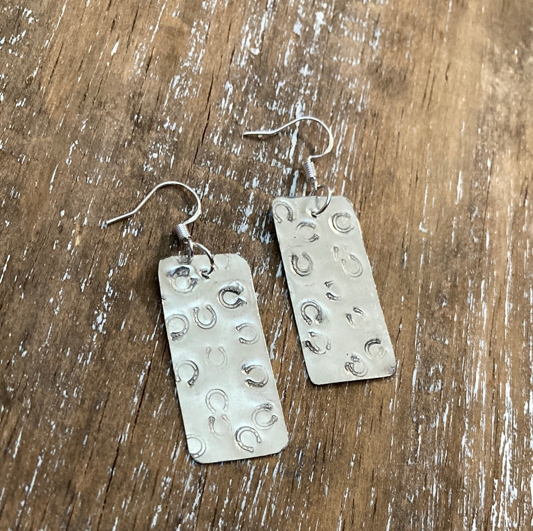 Silver Horseshoe Stamped Earrings