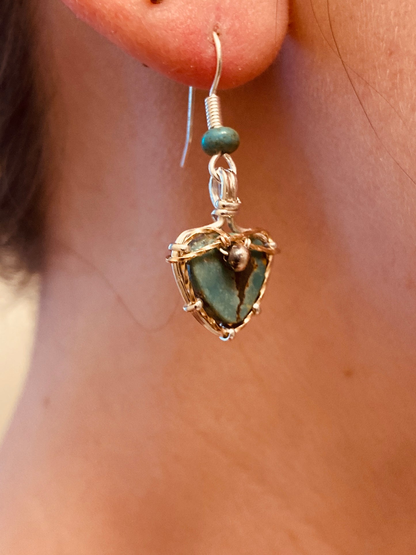 Turquoise Gold and Silver Wrapped Earrings