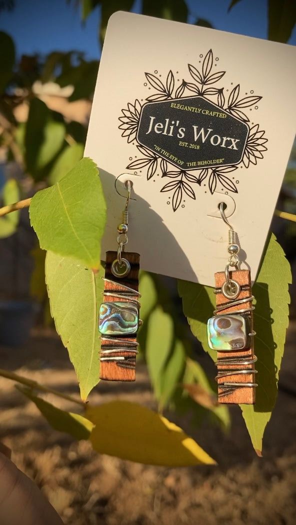 Abalone Wood Burned + Wrapped Earring