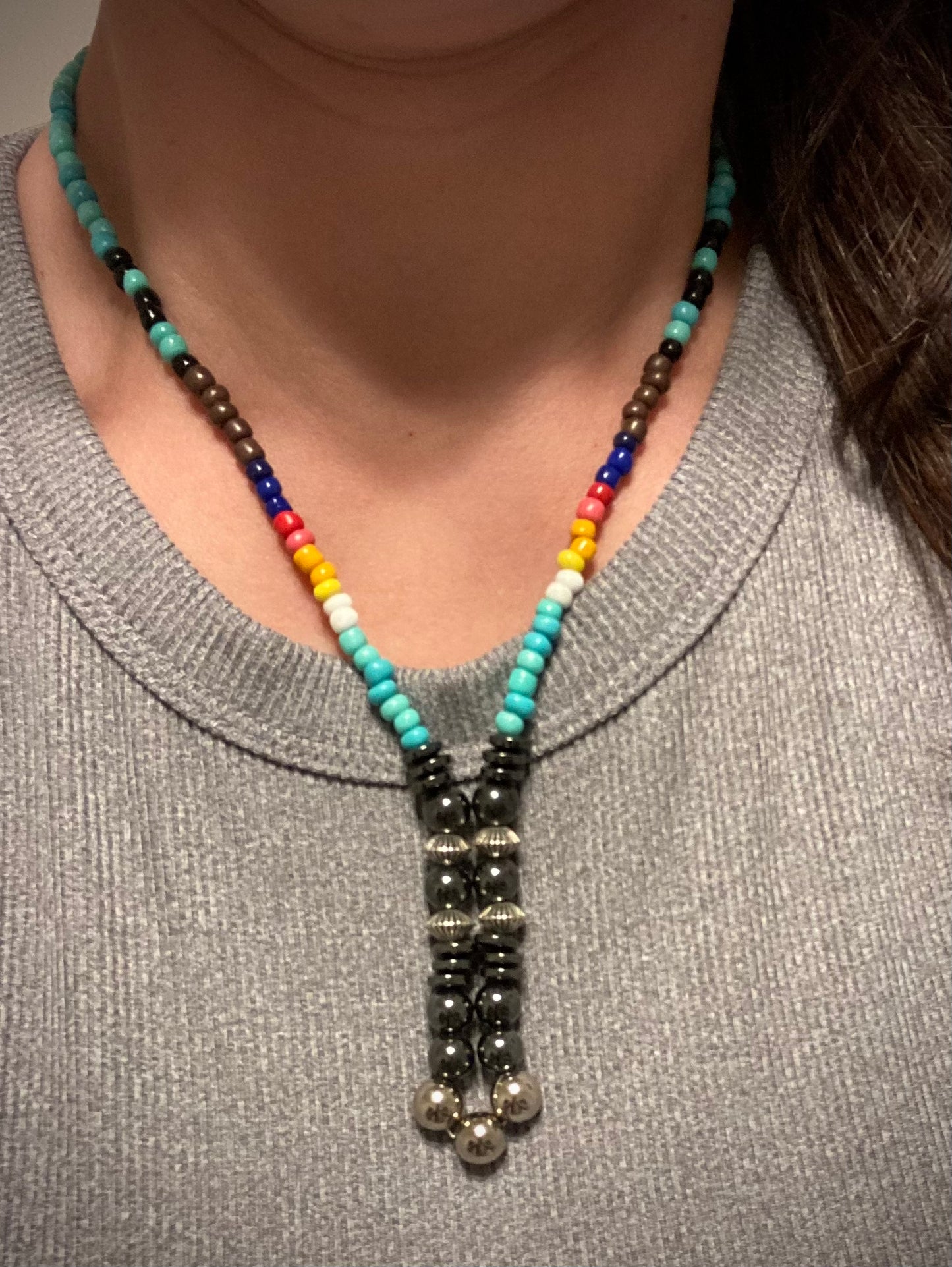 Seed Bead with Magnetic Hematite 2 in one Necklace